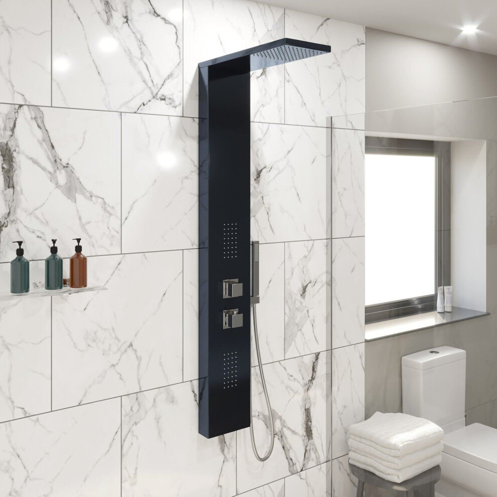 Thermostatic Shower Panel Column Tower Body Jets Twin Head Bathroom Shower Black-image-OPC-P9T6VNZ-NEW