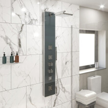 Modern Thermostatic Shower Panel Column Tower Body Jets Twin Head Bathroom Glass
