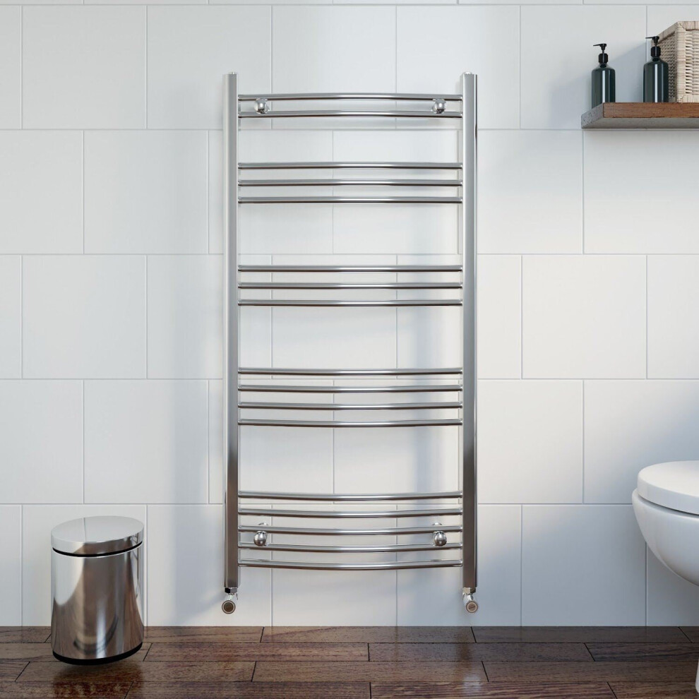 Modern Bathroom 1200 x 600mm Heated Towel Rail Radiator Curved Chrome 17 Rails