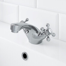 2TAPB048A Traditional Mono Basin Mixer Tap - Brass Cross Head, Chrome Finish, Ceramic Disc, 10-Year Guarantee