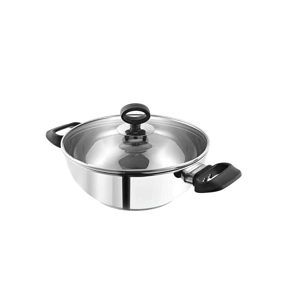 (26 cm / 3.8 L) Vinod Stainless Steel Induction Base Deluxe Kadai Wok Frypan