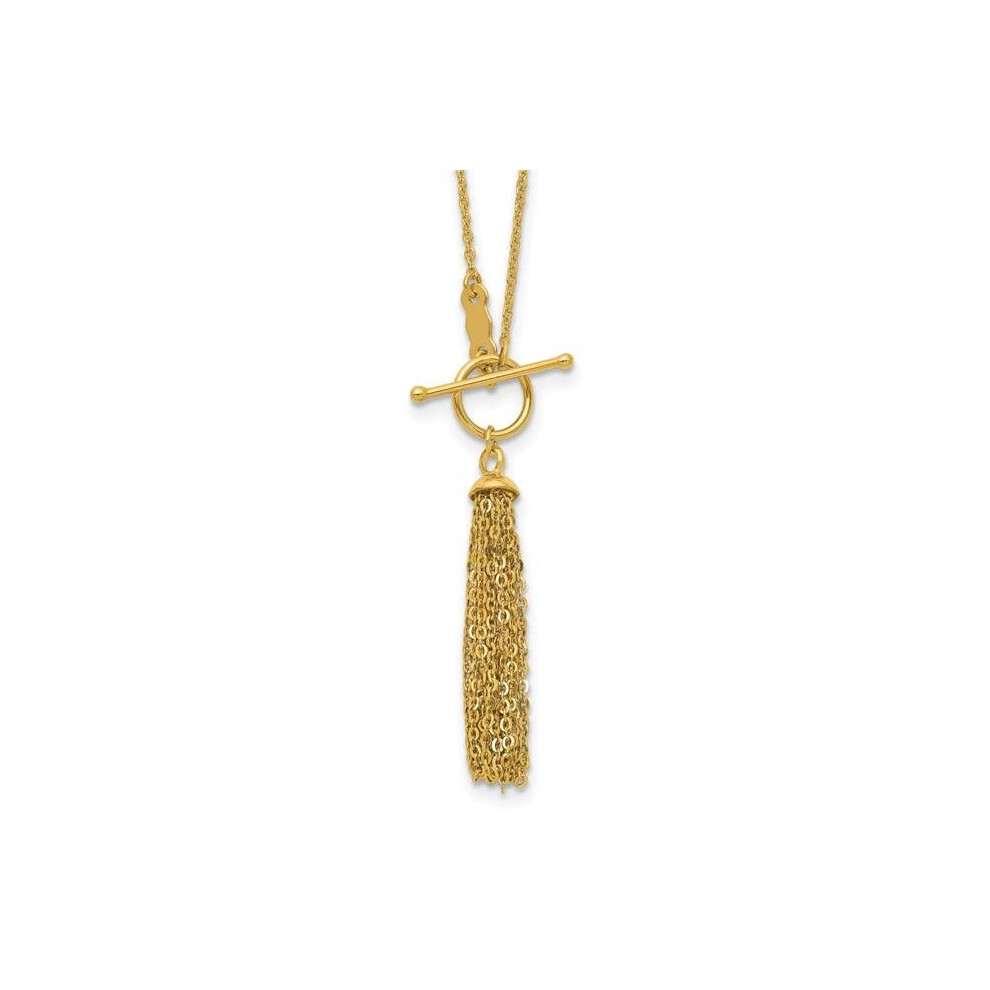 Quality Gold SF2297-18 14K Yellow Gold Cable Chain Tassel Toggle 18 in. Necklace