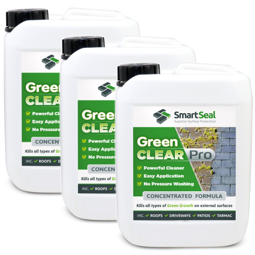(3 x 5 Litres) SmartSeal Green Clear Pro - Powerful Green Algae Remover - Easy To Apply Best Mould, Lichen & Black Mould Remover - Roof Cleaner & Driveway Cleaner