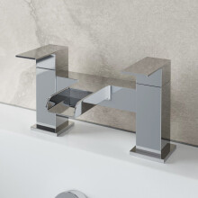 Modern Bath Filler Tap - Waterfall Spout, Chrome, Twin Lever Handles, Brass Body TAPB032B