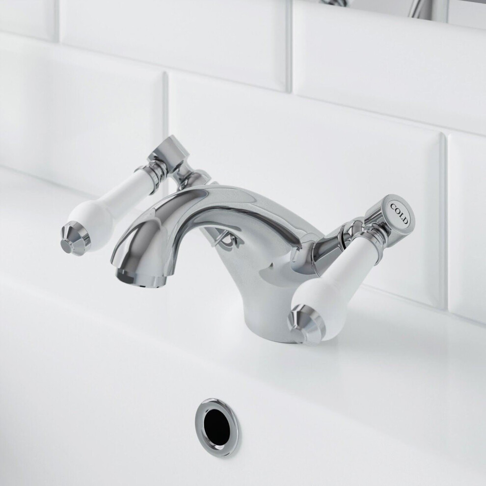 Traditional Bathroom Monobloc Basin Sink Mixer Tap Chrome Ceramic Lever Handles