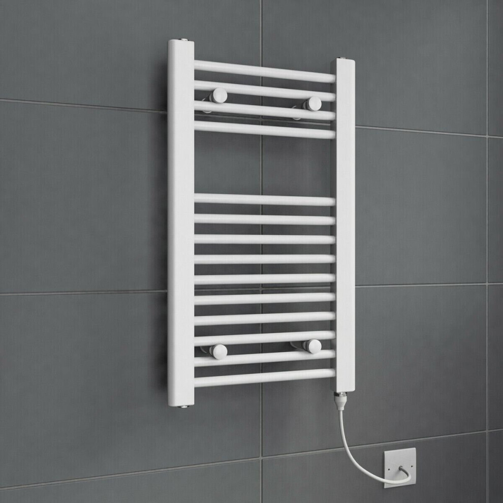 Modern Bathroom Electric Flat Towel Rail Ladder Radiator 700 x 400mm White 150W