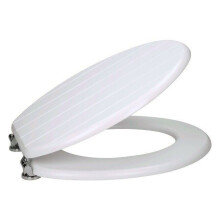 White Groove Design Wooden Bathroom Toilet Seat with Chrome Hinges