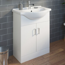650mm Bathroom Vanity Unit & Basin Sink White Gloss Floorstanding Tap + Waste