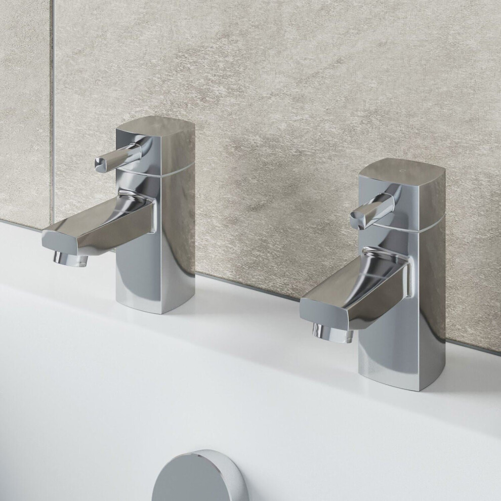 Modern Bathroom Hot & Cold Bath Taps Chrome Twin Pair Brass Square Lever Handles