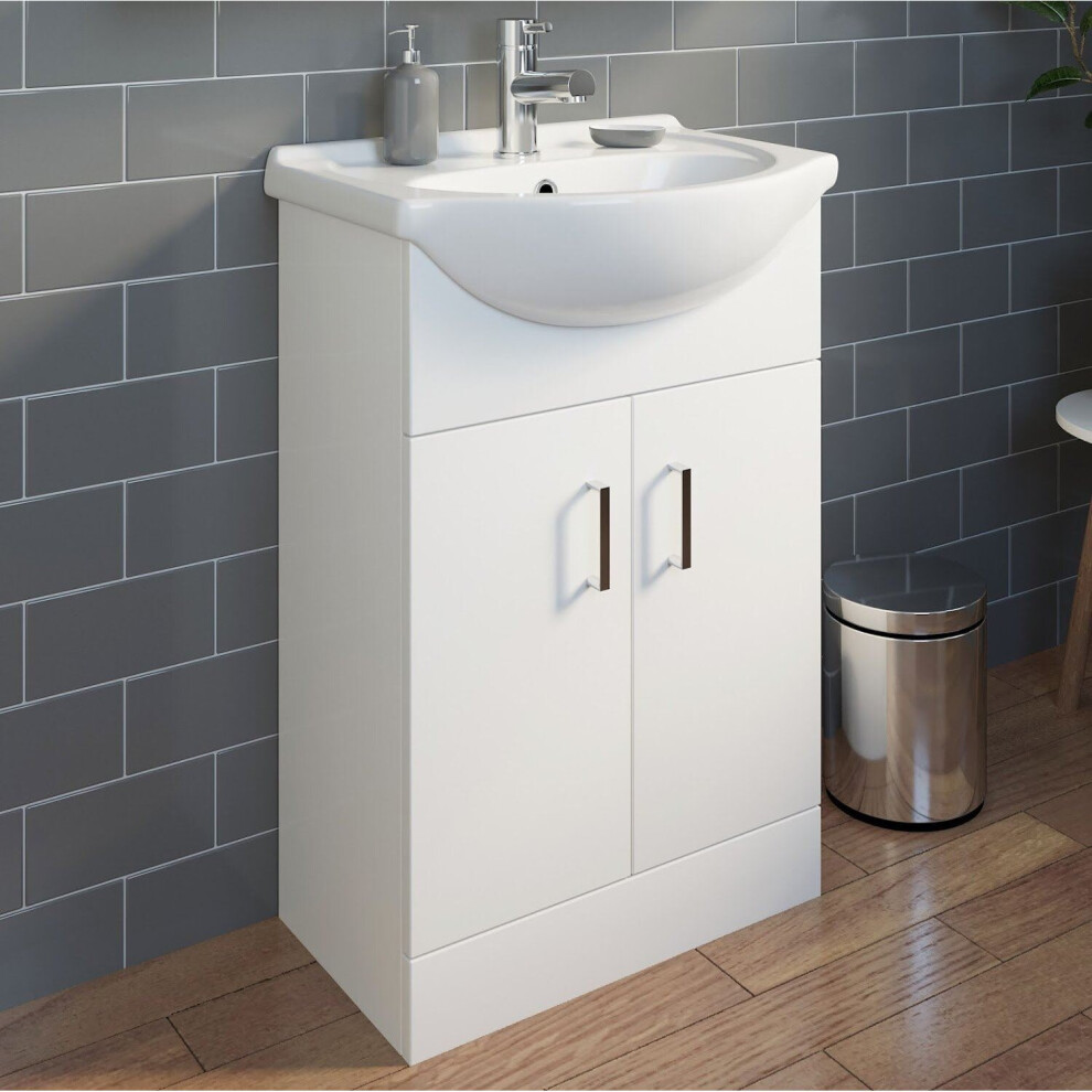 550mm Floorstanding Bathroom Vanity Unit & Basin Sink Gloss White Tap + Waste-image-OPC-P9T79WD-NEW