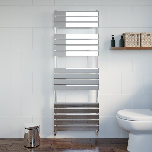 Modern Flat Panel Heated Towel Rail Radiator Chrome 1600 x 600mm Angled Valves 1
