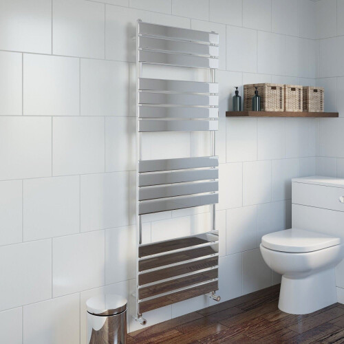 Modern Flat Panel Heated Towel Rail Radiator Chrome 1600 x 600mm Angled Valves 2