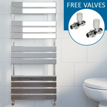 Modern Flat Panel Heated Towel Rail Radiator Chrome 1200x600mm Straight Valves