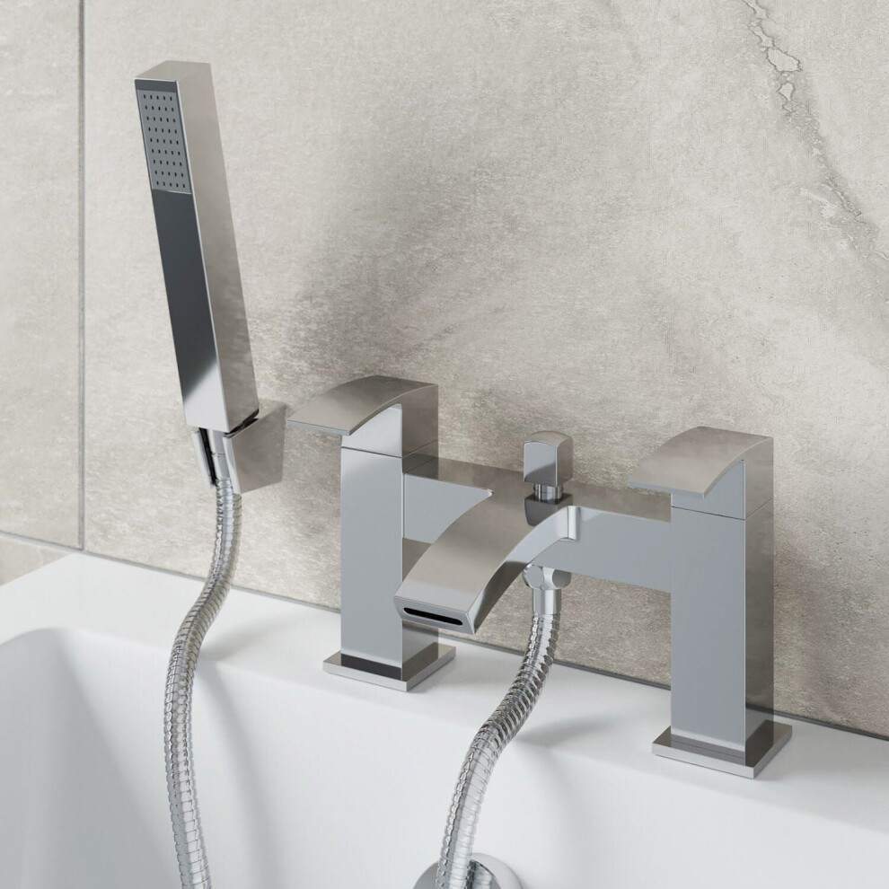 Bathroom Bath Shower Mixer Filler Tap Brass Curved Spout Handset Hose Chrome