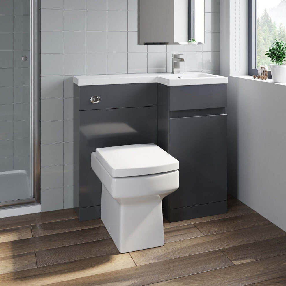 Bathroom Vanity Unit Basin Sink 900mm Toilet Combined Furniture Right Hand Grey