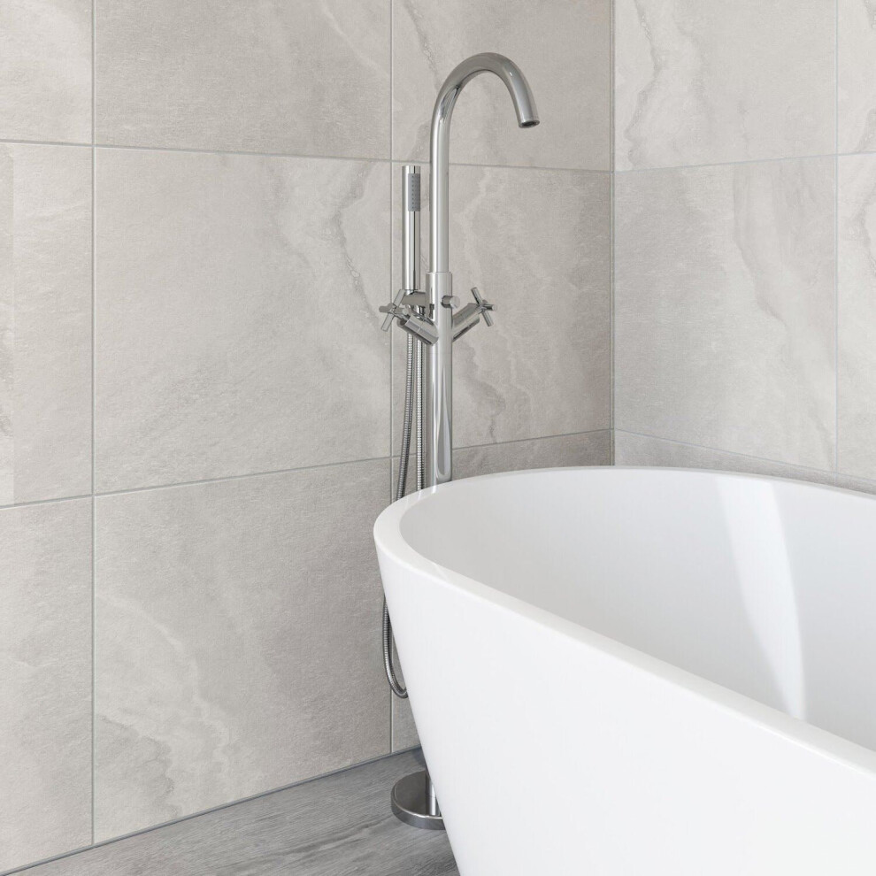 Freestanding Bathroom Tap Bath Shower Mixer Chrome Floor Mounted Free Standing 5056093674968