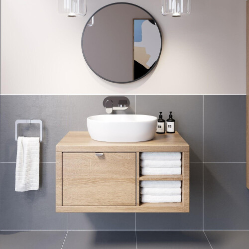Bathroom Wall Hung Vanity Unit White Basin Cabinet Storage Drawer Shelf 800mm 1