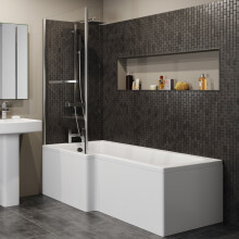 1700mm L Shaped LH Shower Bath Glass Screen Rail Front End Panel Bathroom