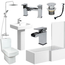 Bathroom RH Bath L Shaped Complete Suite Close Coupled Toilet Taps Basin White