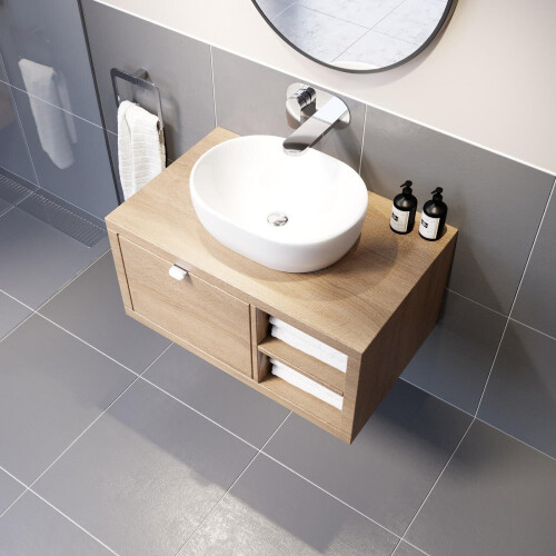 Bathroom Wall Hung Vanity Unit White Basin Cabinet Storage Drawer Shelf 800mm 2