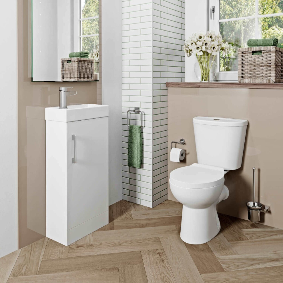 Bathroom Suite Close Coupled Toilet & Cloakroom Vanity Unit Basin Compact White 5056093620262