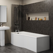 Bathroom P Shaped 1700mm Shower Bath Tub Left Hand LH White Acrylic Modern