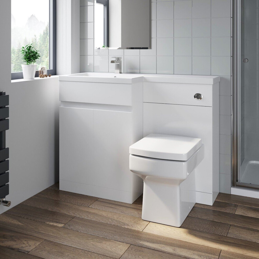 Bathroom Vanity Unit Basin Sink 1100mm Toilet Combined Furniture Left Hand White