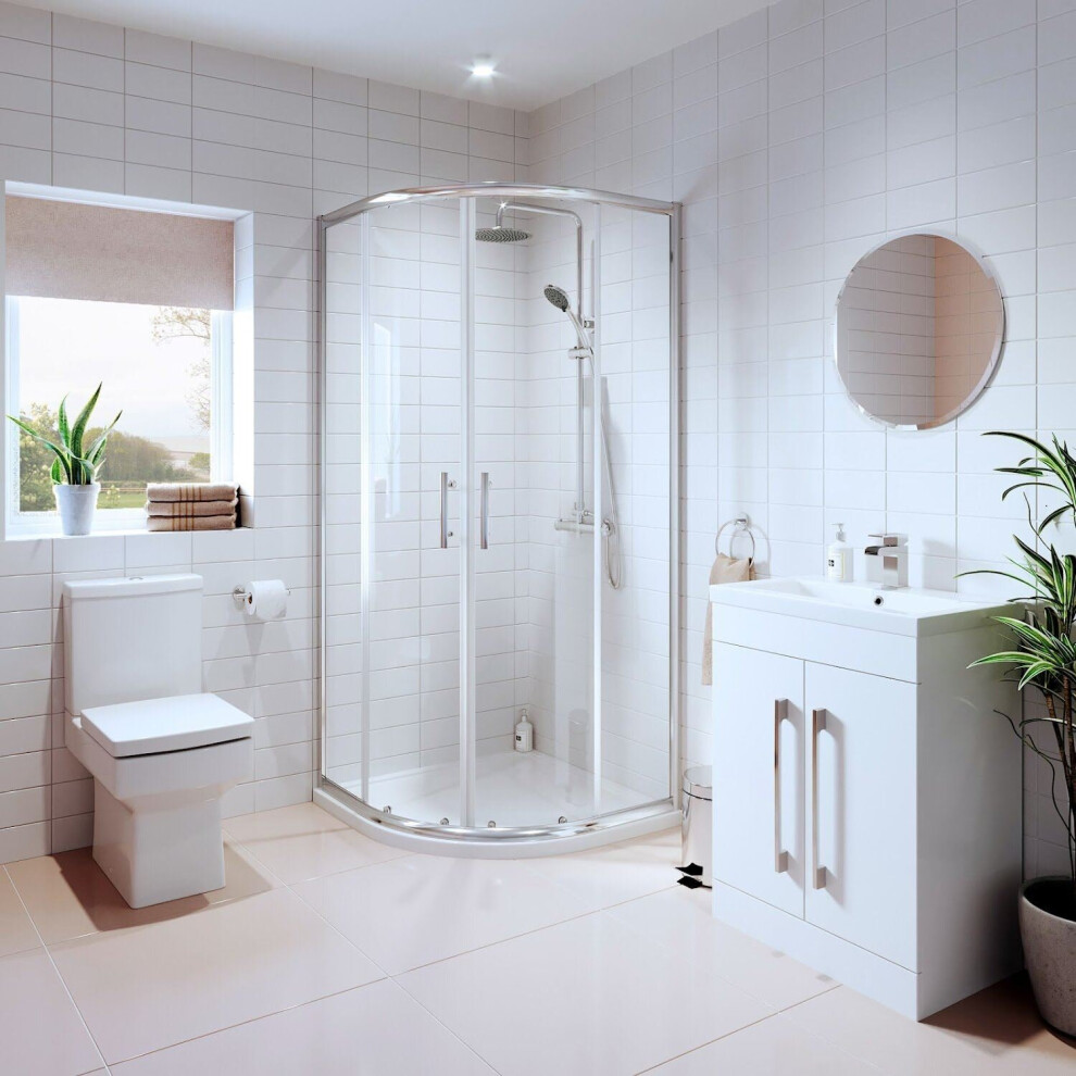 Bathroom Suite Quadrant Shower Enclosure Vanity Unit Basin Sink Toilet Wc 900Mm 5056467229367