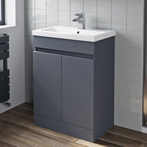 Bathroom Vanity Unit Basin Sink Soft Close Square Toilet 600mm Modern Gloss Grey 2