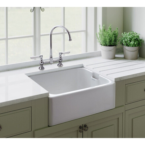 Rangemaster Rangemaster Farmhouse Belfast Kitchen Sink Single Bowl Ceramic White FREE Waste