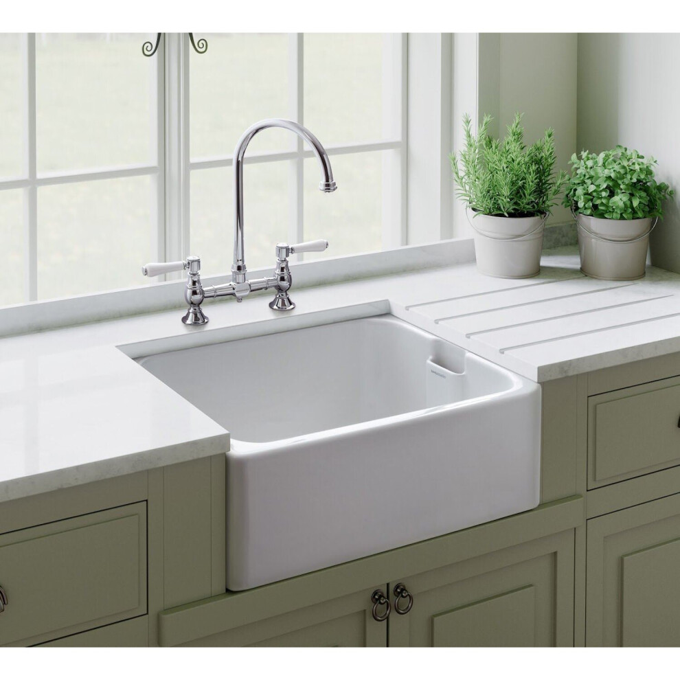 Rangemaster Farmhouse Belfast Kitchen Sink Single Bowl Ceramic White FREE Waste