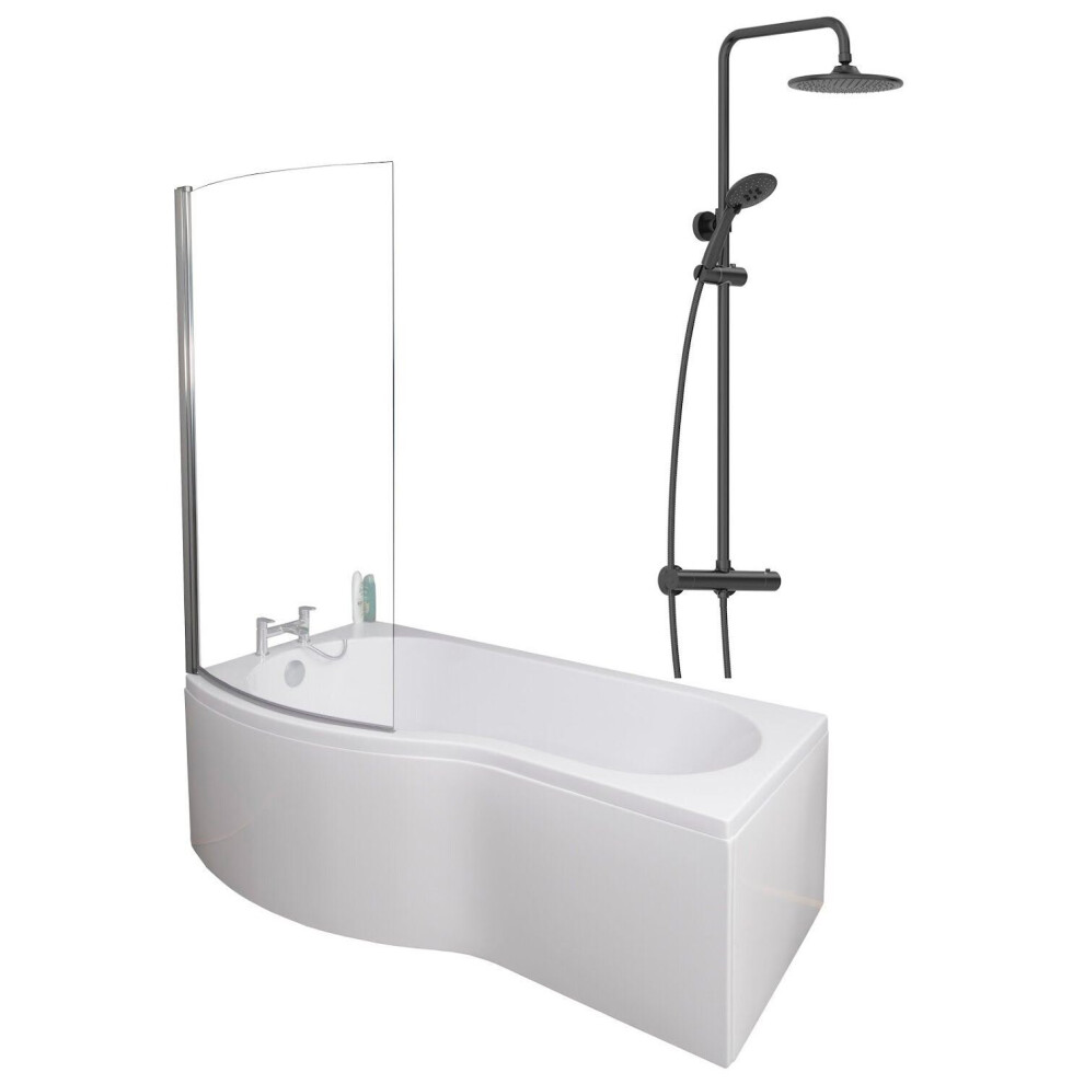 Bathroom P Shaped Shower Bath 1700Mm Lh Mixer Shower Screen Side End Panel White 5056467234026