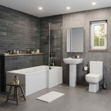 Bathroom Suite Close Coupled Toilet Basin Pedestal L Shape RH Showerbath Screen