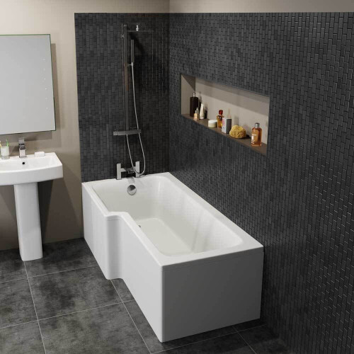 1700mm LH L Square Bath Shower Modern - Bath Only 1