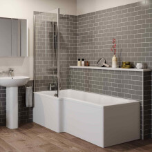 Bathroom Suite L Shaped LH Showerbath Close Coupled Toilet Screen Basin Pedestal