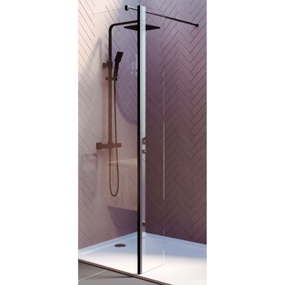 Modern 300X1950mm Black Walk In Wet Room Return Panel 8Mm Clear Glass Easy Clean 5056467237805