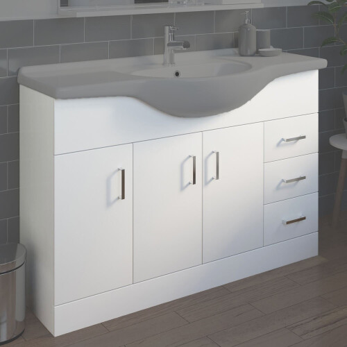 1200mm White Gloss Floorstanding Bathroom Vanity Unit Soft Close - UNIT ONLY