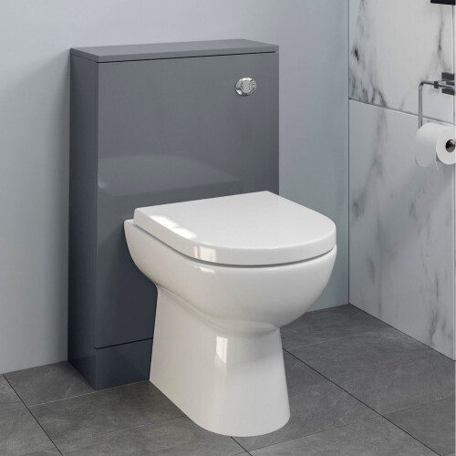 600mm Bathroom Vanity Unit Basin Concealed Cistern Toilet WC Gloss Grey Modern 2