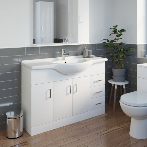 1200mm White Gloss Floorstanding Bathroom Vanity Unit Soft Close - UNIT ONLY 1
