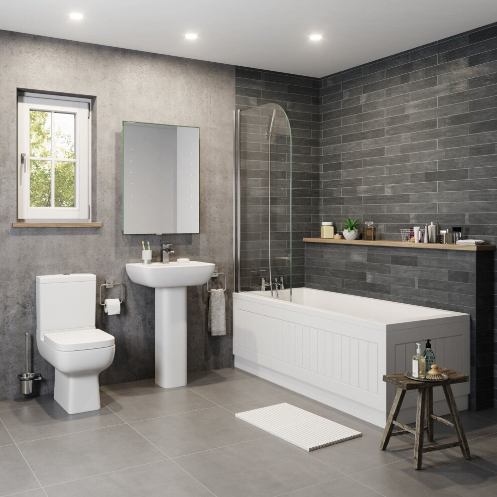 Bathroom Suite Pedestal Basin Sink Close Coupled Toilet & Straight Bath Bathtub 5056093618610