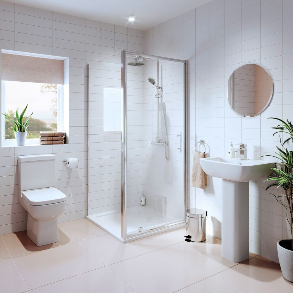 Bathroom Suite Pivot Shower Enclosure Basin Sink Pedestal Toilet Wc 760Mm White 5056467229602