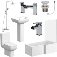 L Shaped Bathroom Suite RH Bath Screen Shower Basin Toilet Basin Bath Tap Set