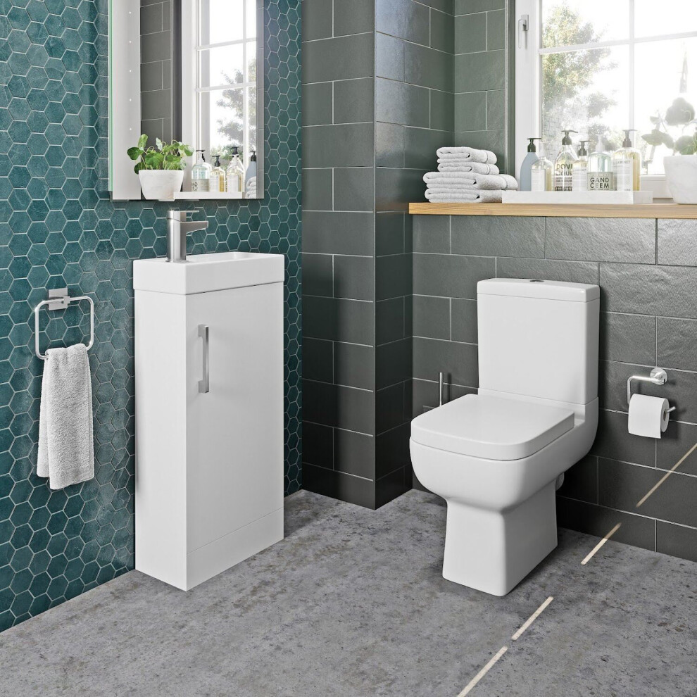 Bathroom Suite Close Coupled Toilet Cloakroom Vanity Unit Basin Set 400Mm White 5056093620231