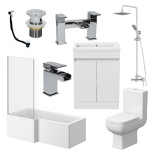 Bathroom Suite Complete LH 1700mm Bath Single Ended Basin Sink Taps Toilet WC