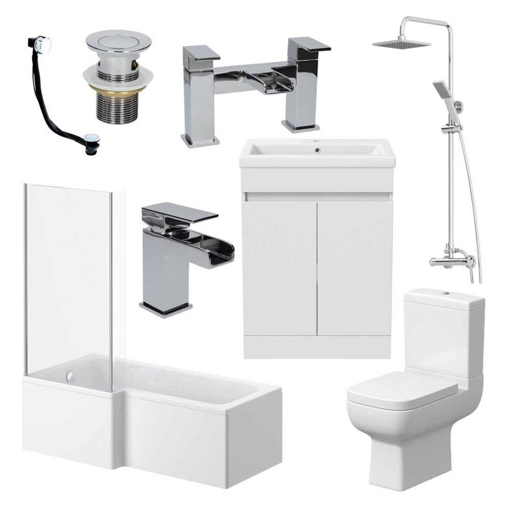 Bathroom Suite Complete Lh 1700Mm Bath Single Ended Basin Sink Taps Toilet Wc 5056467218231
