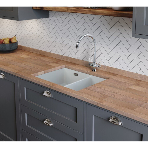 Rangemaster Rangemaster Rustique Kitchen Sink 1.5 Bowl Left Hand Ceramic White FREE Waste 2