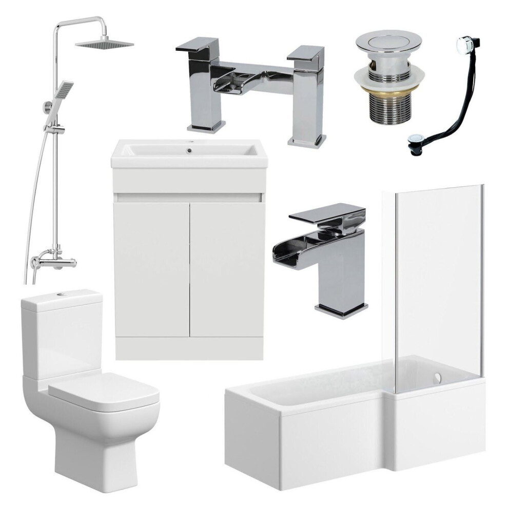 Bathroom Suite Complete Rh 1700Mm Bath Single Ended Basin Sink Taps Toilet Wc 5056467218248