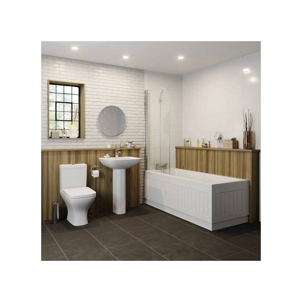 Bathroom Suite 1600mm x 700mm Single Ended Square Bath Toilet WC Basin Pedestal