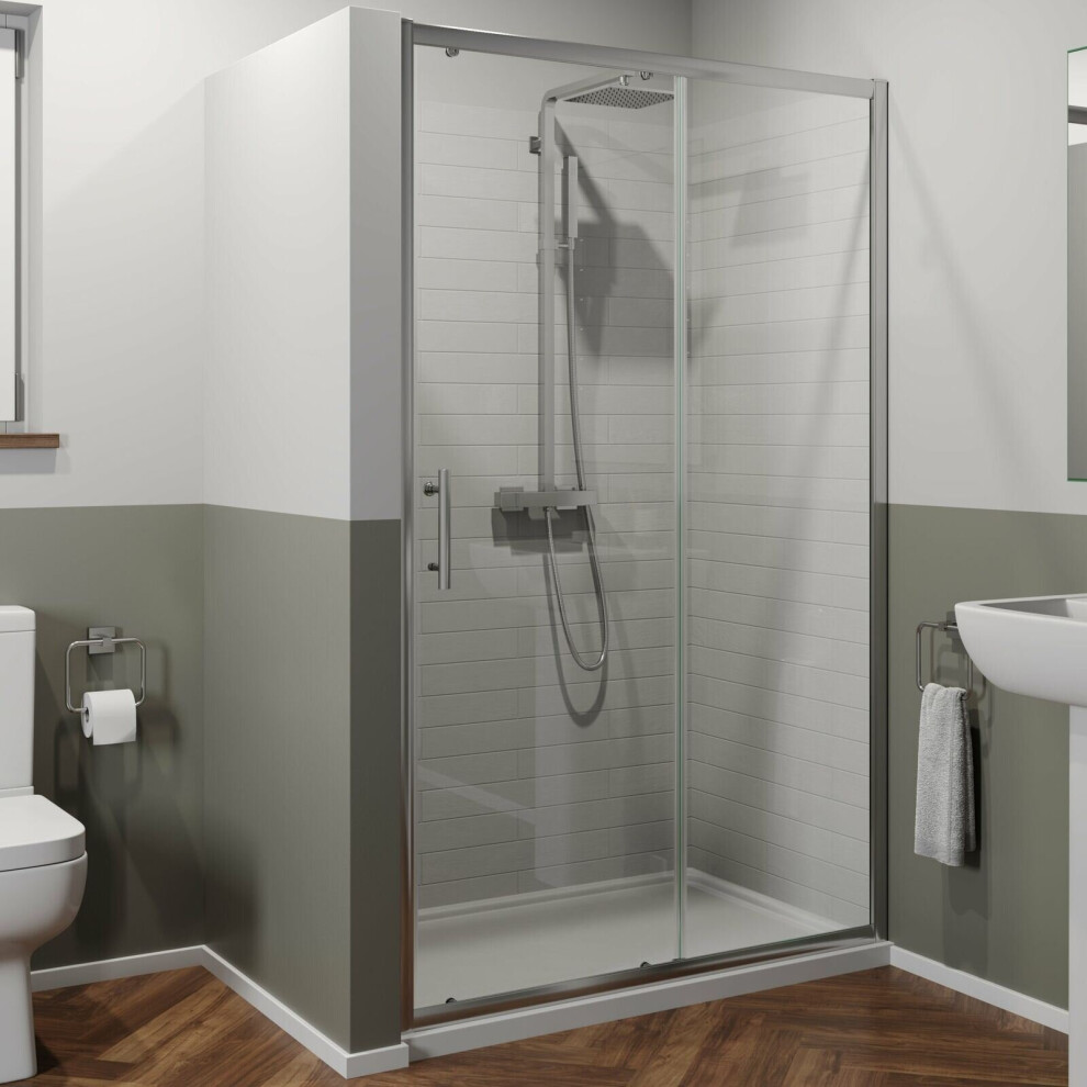 1400 X 800Mm Sliding Shower Door Enclosure 6Mm Glass Chrome Framed Tray & Waste 5056093631886