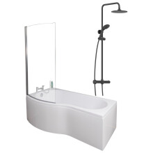 Bathroom P Shaped Shower Bath 1700mm LH Mixer Shower Screen Side Panel White
